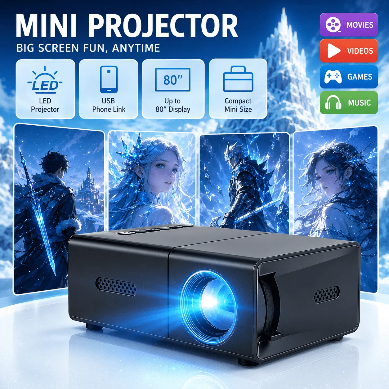 Android Tablet Gaming Accessories - Mini taşınabilir projektör, ev sineması ve
