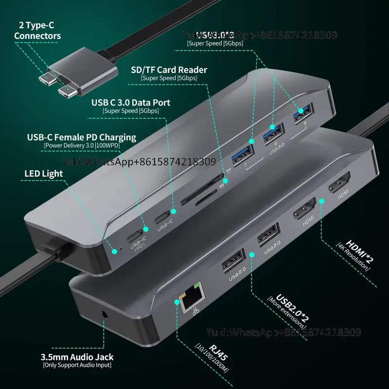 Usb Hub Type C - Çok Satan Çift Ekranlı Tip C