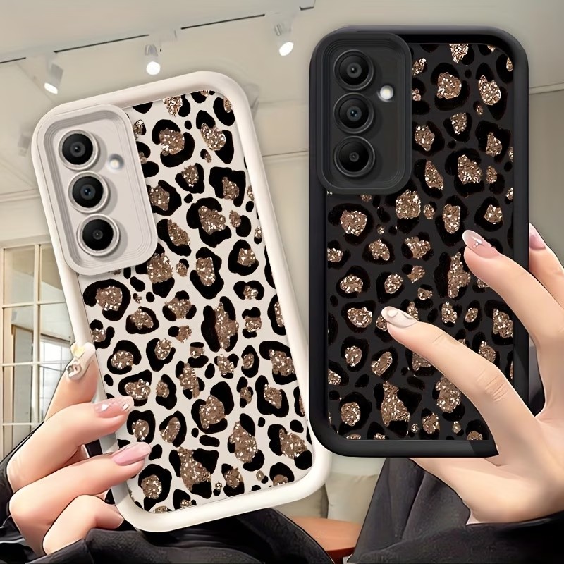 Samsung Galaxy A55 - Simli Leopar Desenli Silikon Telefon Kılıfı